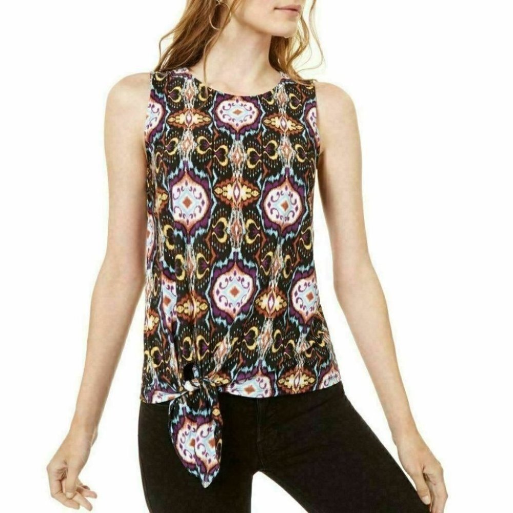 INC Women's Blouse Black Size Medium M Print Side